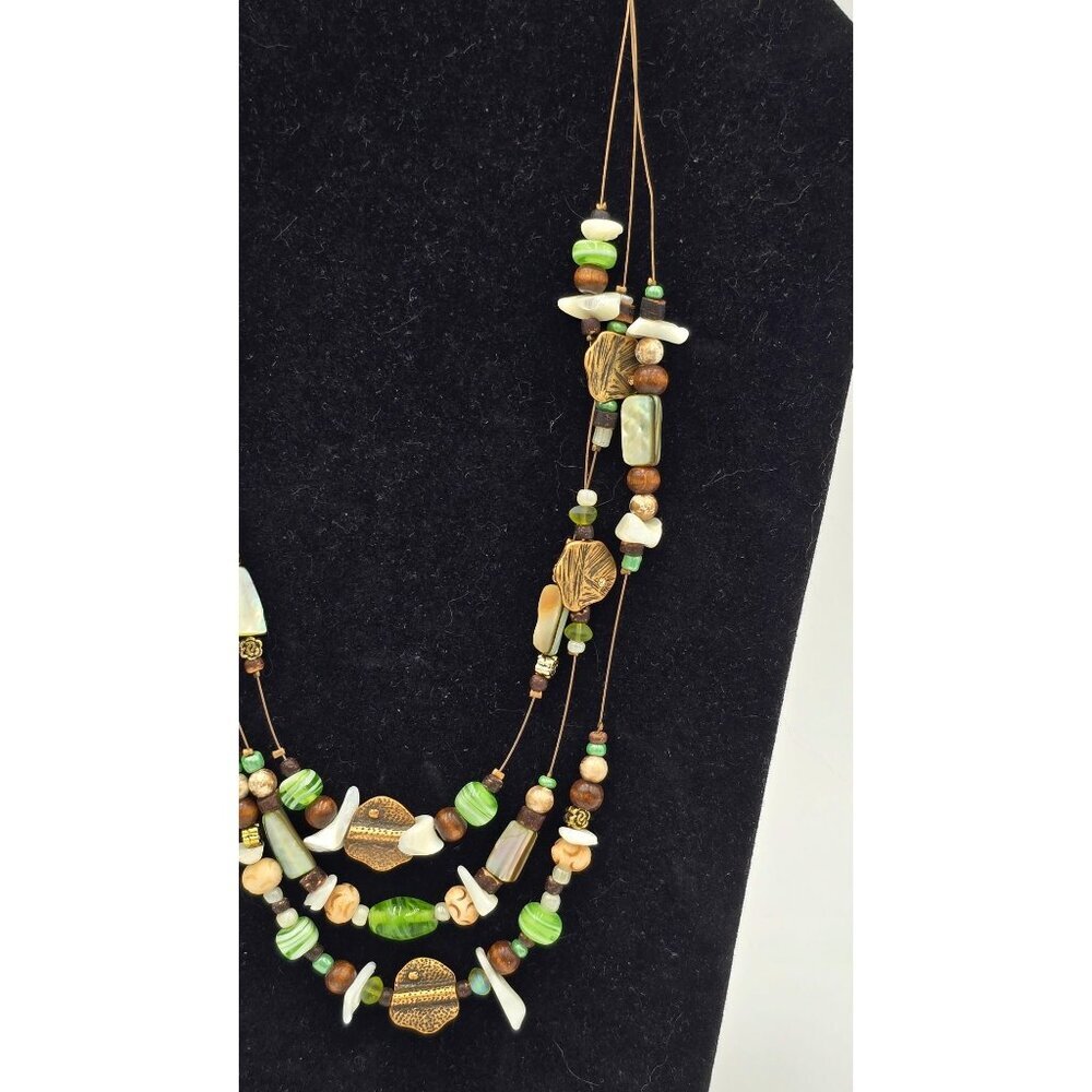 Coldwater Creek Multilayer Glass Beaded Necklace Abalone & Gold Tone Accents - Picture 4 of 7